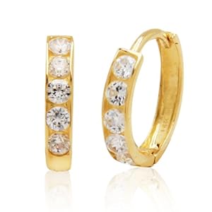 14k Yellow Gold Cubic Zirconia Channel-Set Baby Hoop Earrings
