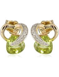 10k Gold, Gemstone, and Diamond Heart Earrings
