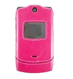 Motorola Razr V3 V3c V3i V3m Magenta Leather Wrapped Snap-on Crystal Case Cover with Removable Ratch...