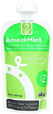 Oh Baby Foods Organic Baby Food - Textured Puree - Level 2 - AmazeMint - 4 oz - Case of 6