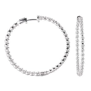 14k White Gold Diamond Hoop Earrings 37mm - JewelryWeb