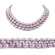 Triple Strand 16-18 Inches 7-8mm Purple Oval Shape Freshwater Cultured Pearl Necklace