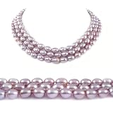 AugustinaJewelry Triple Strand 16-18 Inches 7-8mm Purple Oval Shape Freshwater Cultured Pearl Necklace