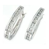 14K White Gold Diamond Hoop Channel Set Earrings 1/2ct