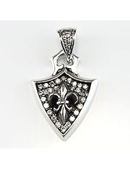White Cubic Zirconia Fleur De Lis Shield Silver Pendant