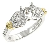 Ladies Channel Set Princess Cut and Pave Set Filigree Diamond Engagement Ring with Round Yellow Diamond Bezel Accents Diamond .29cttw H/i Si2 (Center Stone Not Included)