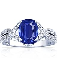 14K White Gold Cushion Cut Blue Sapphire Ring With Sidestones