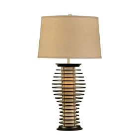 Nova Lighting 10945 Ripas Standing Table Lamp, Small, Dark Brown Wood & Brushed Nickel with Tan Linen Shade