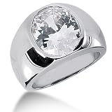 6.0 Ct Men Diamond Ring Wedding Band Oval Cut Bezel 14k White Gold