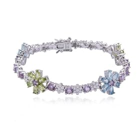 Sterling Silver Peridot, Amethyst and Blue Topaz Flower Bracelet, 7.25 by Amazon.com Collection