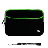 Black with Green Trim Slim Protective Soft Neoprene Cover Carrying Case Sleeve with Extra Pocket // Fits Anywhere// for Amazon Kindle (Wi-Fi, 6 E ink Display) + EBigValue 4 Determination Hand Strap