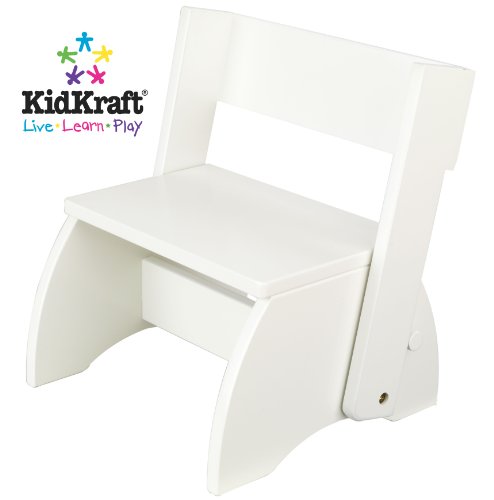 Kid's White Finish Flip Step Stool With Chair