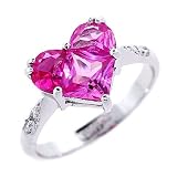 .925 Sterling Silver CZ Deep Pink Sapphire Heart Ring