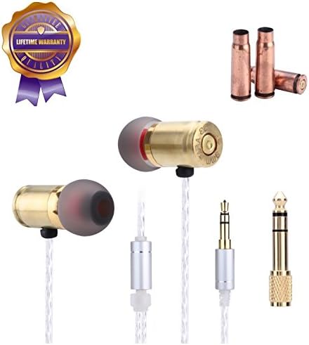 GREENPOINTSELECT Premium PRO-2 Genuine bullet "Lifetime Warranty" Full Metal Housing Dual Driver Deep Heavy Bass In-ear Silver Plated Cable Noise-isolating Headphones + 6.35mm to 3.5mm Adapter As Gift