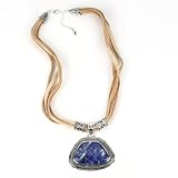 Barse Sterling Silver Lapis Slab Leather Necklace