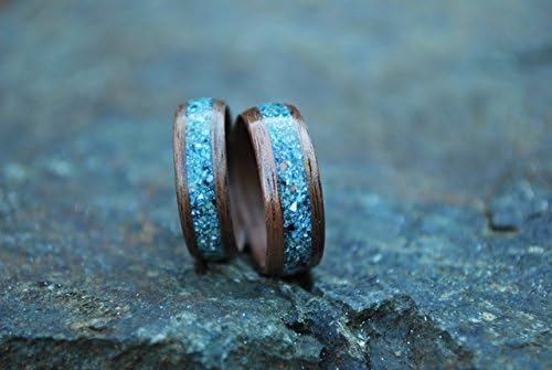 Black Walnut Bentwood Ring Pairing with Teal Inlay