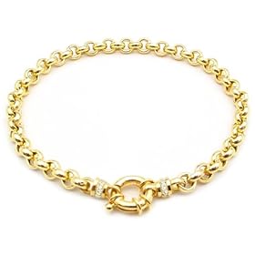 Diamond Accent Rolo Link Anklet 14K Yellow Gold by 