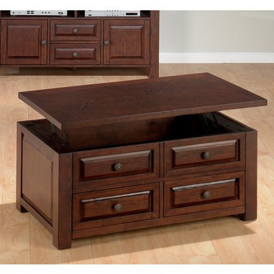 Ogden Lift-Top Coffee Table in Oak Finish w Casters  &  2 Drawers