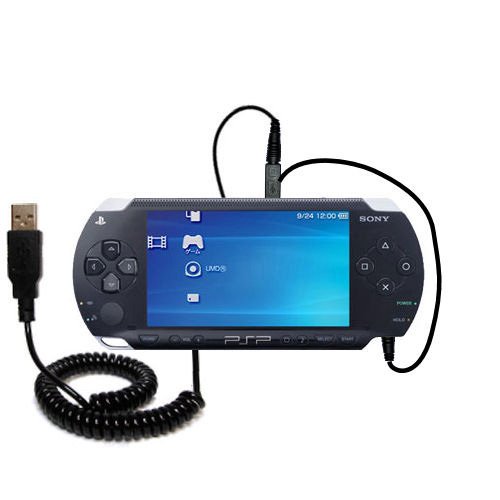 Coiled USB Cable for the Sony PSP with Power Hot Sync and Charge capabilities - uses Gomadic TipExchange Technology