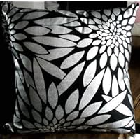 Decorative Black Silver Foil Leaf Throw Pillow Cover