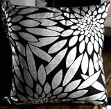 Decorative Black Silver Foil Leaf Throw Pillow Cover