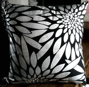 Decorative Black Silver Foil Leaf Throw Pillow Cover