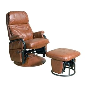 Mac Motion Chairs Swivel, Glider Recliner with Ottoman, Vintage Bonded Leather with Black Metal Frame