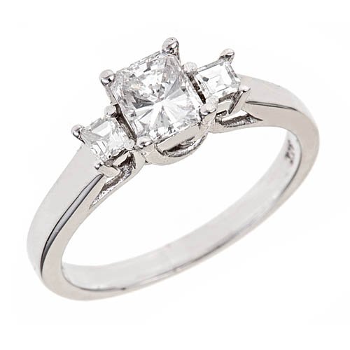 Three Stone Radiant Cut Diamond Engagement Ring 14k White Gold (0.91 cttw, SI-2 Clarity, F Color) Three Stone Radiant Cut Diamond Engagement Ring 14k White Gold (0.91 cttw, SI-2 Clarity, F Color)