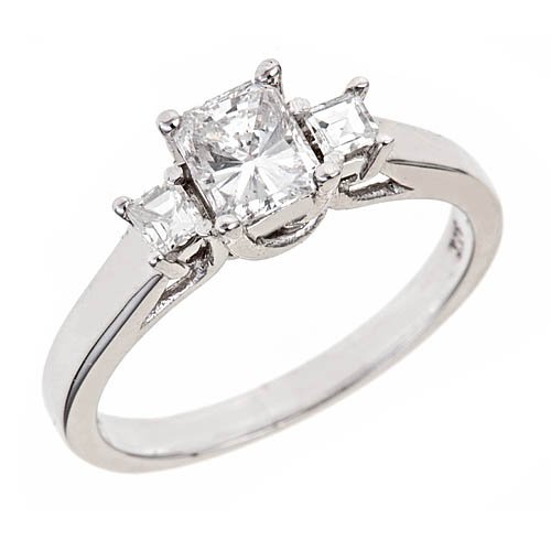 Three Stone Radiant Cut Diamond Engagement Ring 14k White Gold (0.91 cttw, SI-2 Clarity, F Color)