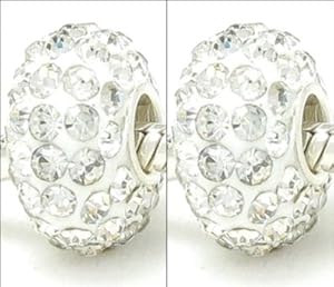 J21 2 Sterling Silver Core White Swarovski Crystal Beads Compatible with Pandora Trollbeads Chamilia Silverado and Biagi Charms Bracelets.