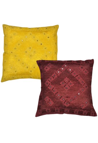 Imagen principal de Cojín de algodón indio cubre con bordado a mano y tamaño Mirror Work 16 x 16 pulgadas Juego de 2 piezas