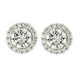 Platinum Overlay Sterling Silver Round Prong-Set Cubic Zirconia Stud Earrings