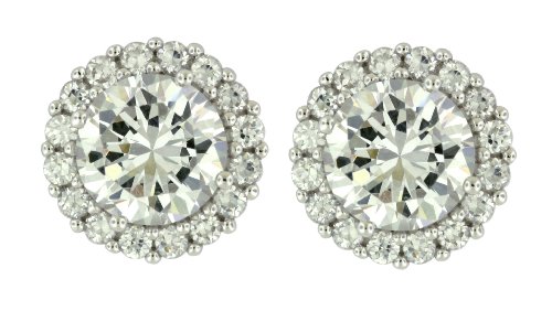 Platinum Overlay Sterling Silver Round Prong-Set Cubic Zirconia Stud Earrings