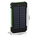 Solar Phone Charger, Grandbeing® 10000mAh Portable Battery Charger Outdoor Dual USB External Battery Pack Solar Power Bank with LED Light and Compass for iPhone iPad & Android Phones, Black Green