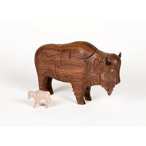 Wooden 3-D Puzzle - Buffalo with Baby Buffalo Inside, Walnut by 