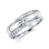14K White Gold Round with Round Accented Diamonds Women's Couple Wedding Ring Band (0.29 ctw., GH Color, SI Clarity)