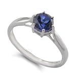 Image of 9ct White Gold 6mm Round Created Ceylon Sapphire Solitaire Ring - Size O