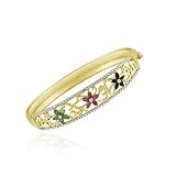 18K Gold over Sterling Silver Ruby, Sapphire, Emerald & Diamond Accent Flower Bangle Bracelet 18K Gold over Sterling Silver Ruby, Sapphire, Emerald & Diamond Accent Flower Bangle Bracelet