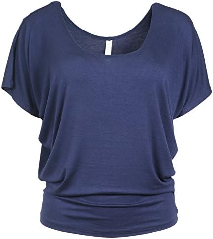PR Women's Short Sleeve Loose Fit Boat Neck Solid Dolman Drape Top Medium Navy