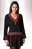Black long sleeves Indian Kurt i/ Tunic with embroidered neckline