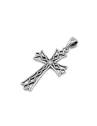 Sterling Silver Christian Cross Pendant Elegant Italian Charm 925 Italy 28mm New with 1.2mm Rope Chain