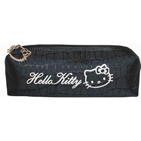 Hello Kitty Rock Chic Black Cosmetic Pencil Case With Silver Kitty Head Zipper Puller