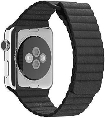 Apple Watch Black Leather Loop Wrist Band, Strap, New Replacement, 42mm with Strong Magnet and Built in Adapters for iWatch and the Sport Edition