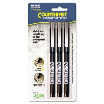 MMF Industries 200045304 - Counterfeit Currency Detector Pen, 3/Pack