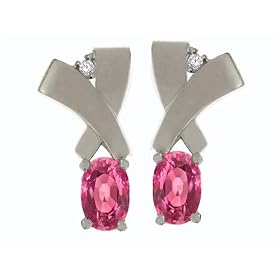 1.22 cts Genuine Pink Tourmaline Earrings - 14kt White or Yellow Gold by Finejewelers