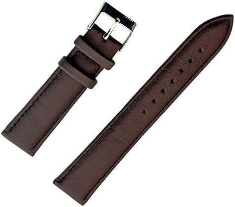 22mm Brown Glossy Plain Genuine Leather Watch Band