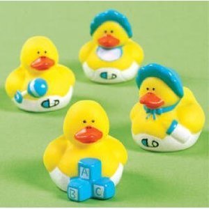 Two Dozen (24) Blue BOY Mini Rubber Ducky Duck Baby Shower Birthday Party Favors