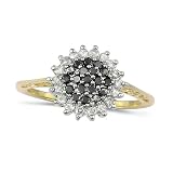 9ct Yellow Gold Ladies Black And White Diamond Cluster Ring Set With 033ct Of Diamonds Size P