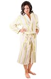 Women's White Candy Striped Bathrobe, 14 oz Water Absorbent Fleece