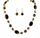  : Necklace - N327 Tiger's Eye and Fire Polished Glass + Matching Earrings
